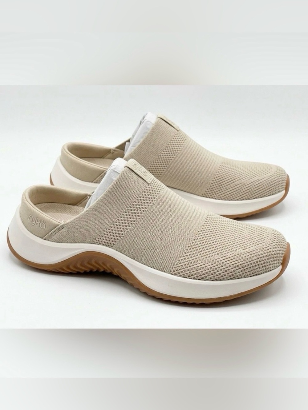 Ryka Neutral Beige Knit Slip-On Walking Sneakers